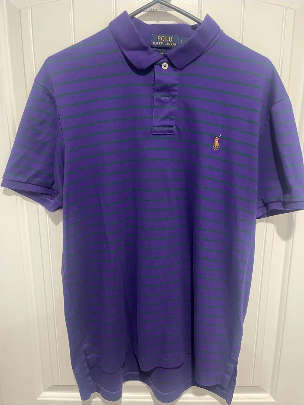 Ralph Lauren Purple Polo with Thin Green Stripes